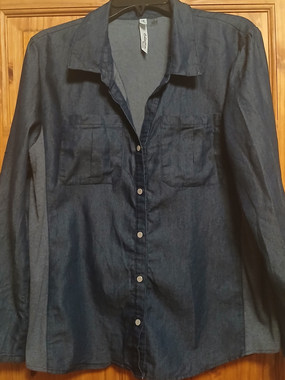 NY Collection Dark Blue Denim Button-Down Shirt